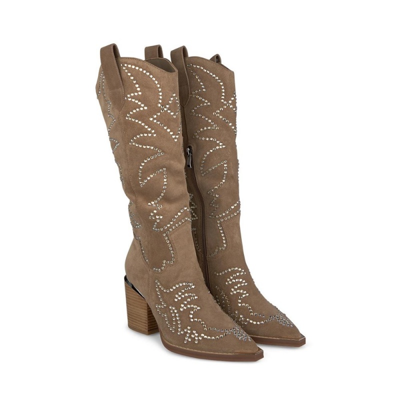 Bottes à Talons Alma En Pena Cowboy Boots Embellished With Rhinestones Bleu Femme | FVQ-25446015